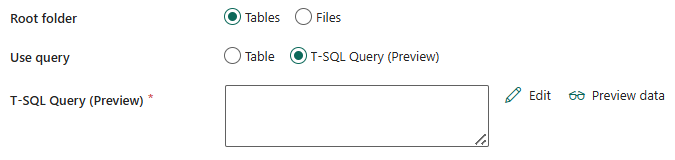 Screenshot showing Use query - T-SQL Query.