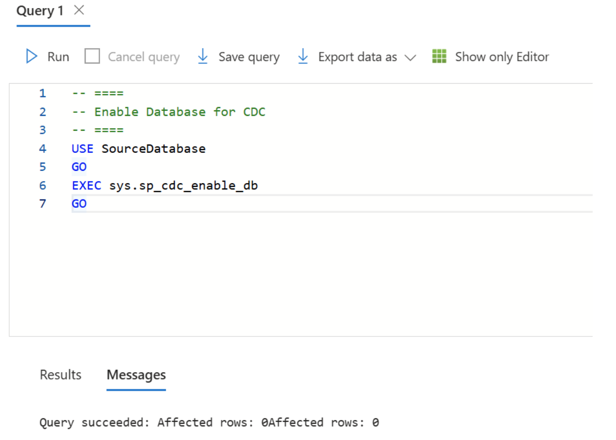 Screenshot showing how to enable cdc db.