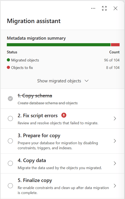 Screenshot of an example of migration analysis results.