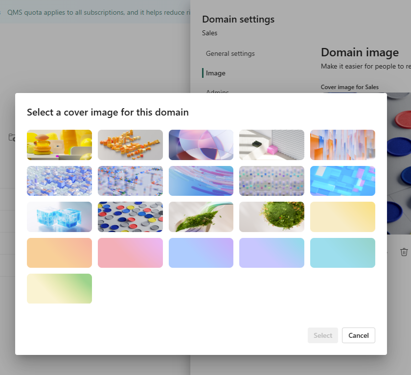 Screenshot showing the domains image gallery.