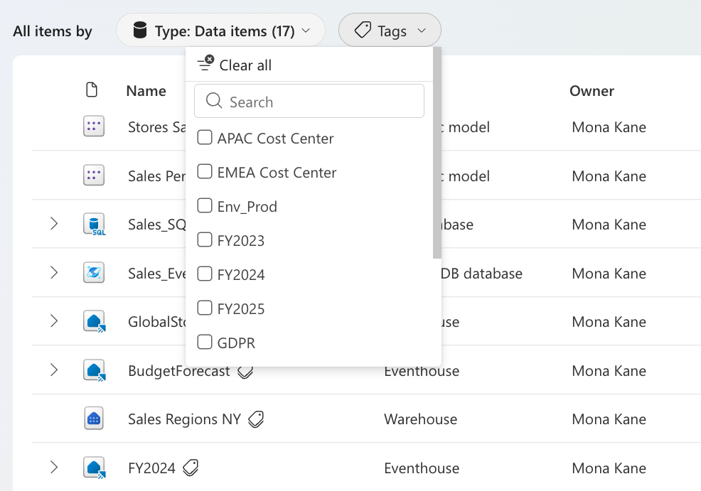 Screenshot of the explore tab's tags selector.