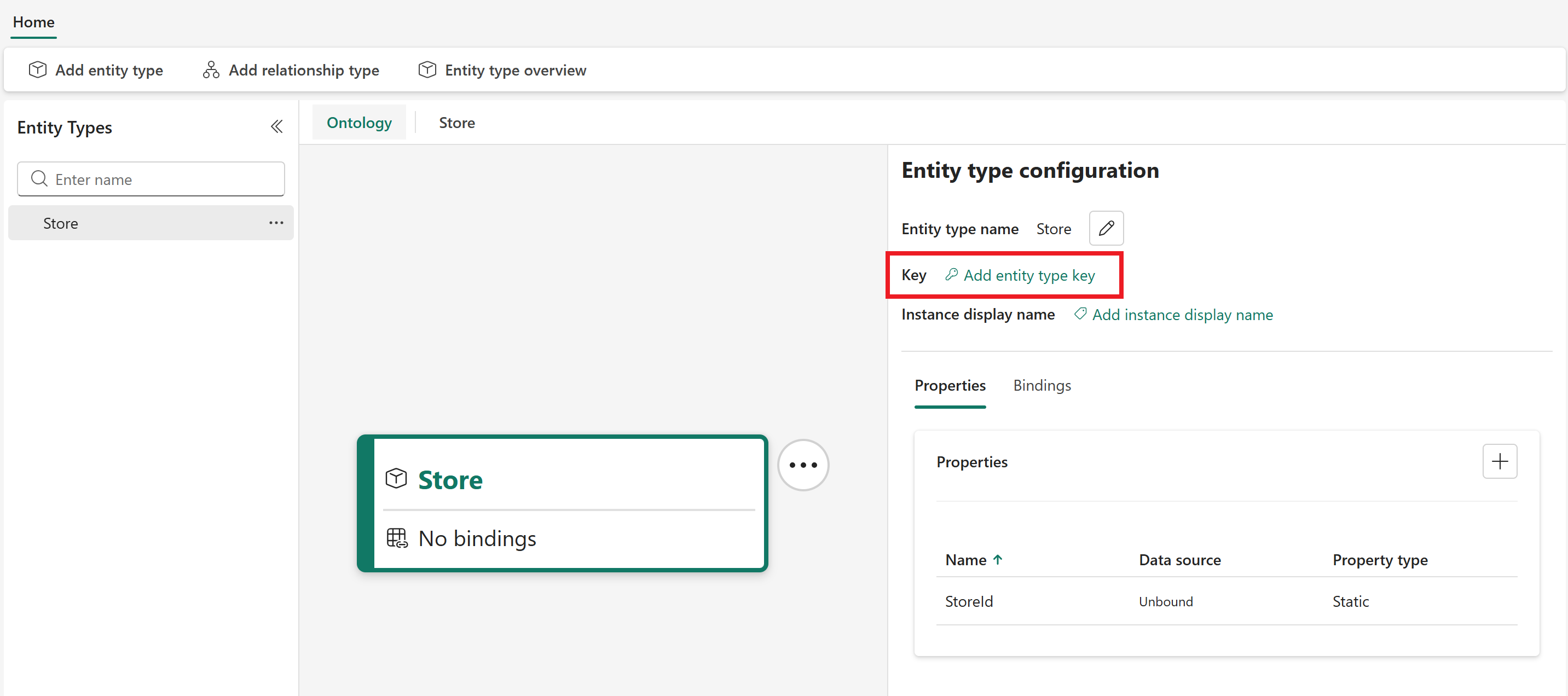 Screenshot of the entity type key.