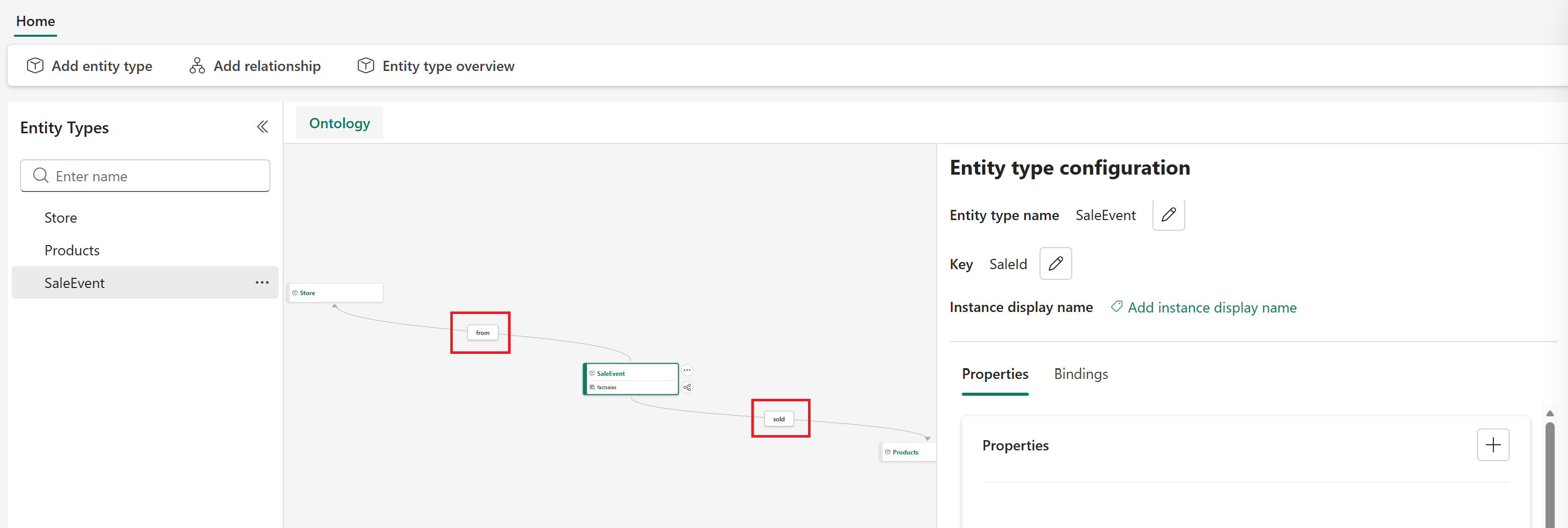 Screenshot of the scenario relationship types.