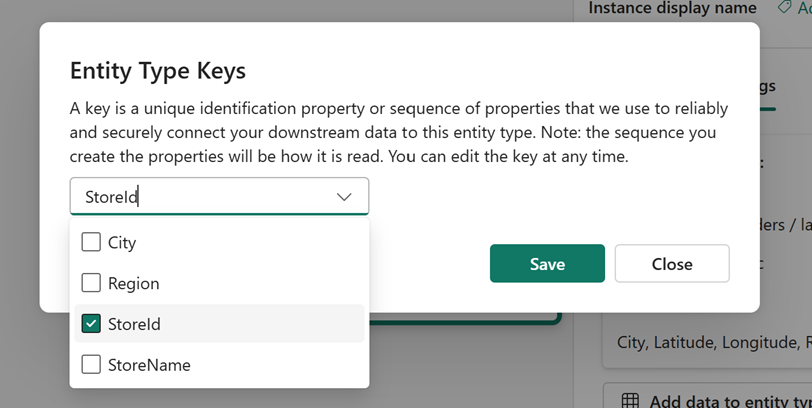 Screenshot of selecting the entity type key.
