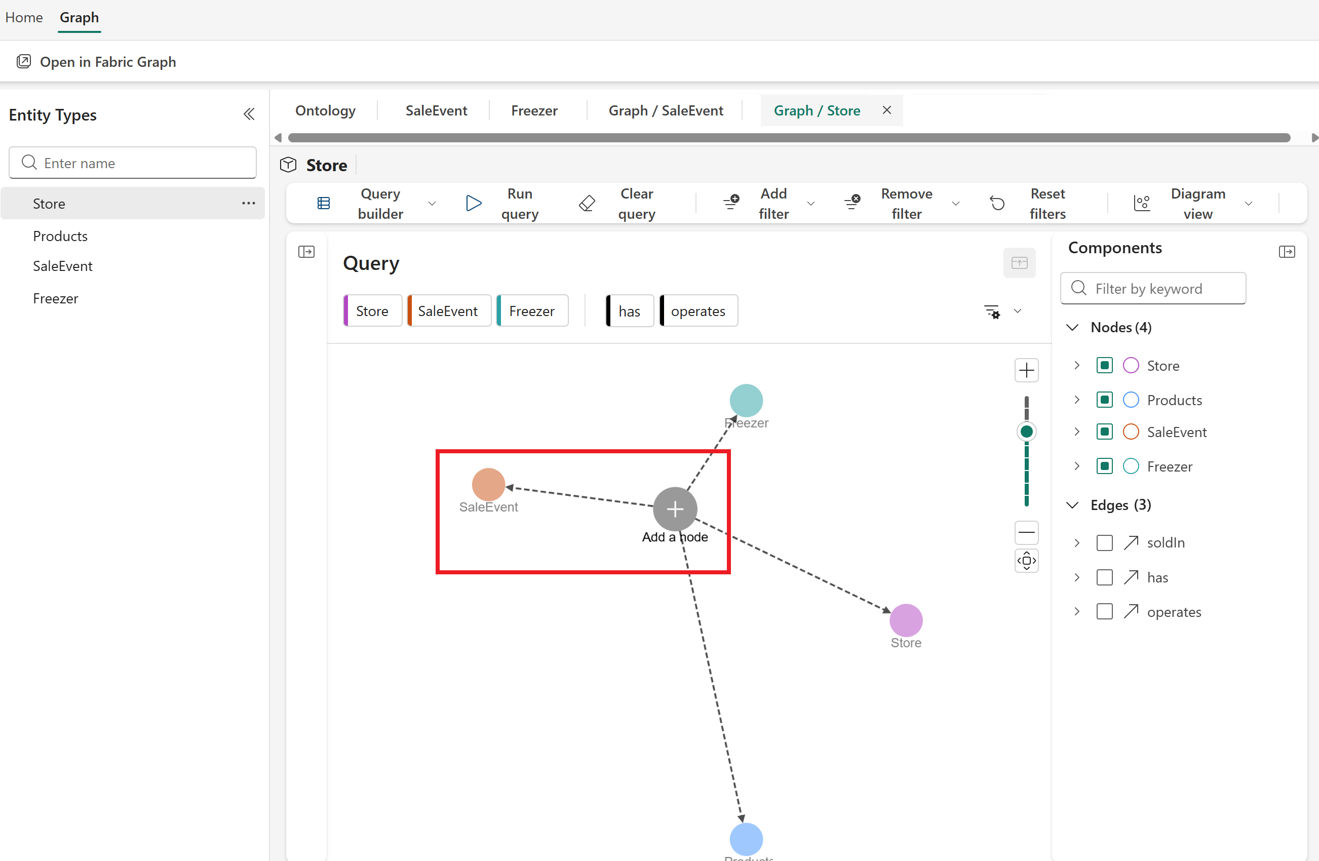 Screenshot of adding nodes to a new query.
