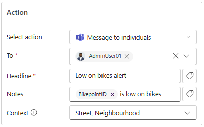Screenshot of the Add rule pane with the Send Teams message option selected.