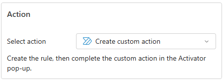 Screenshot of the custom action selected.