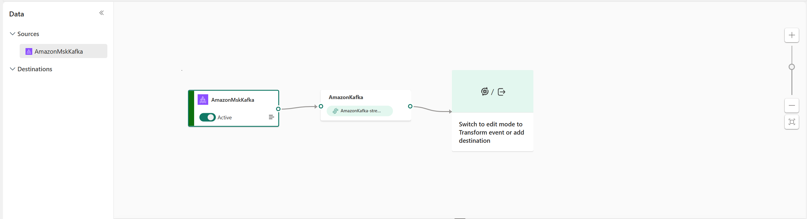 Screenshot that shows Amazon MSK Kafka source in Live view.