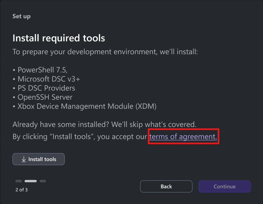 Xbox PC Toolbox app setup pre-requisites installation screen