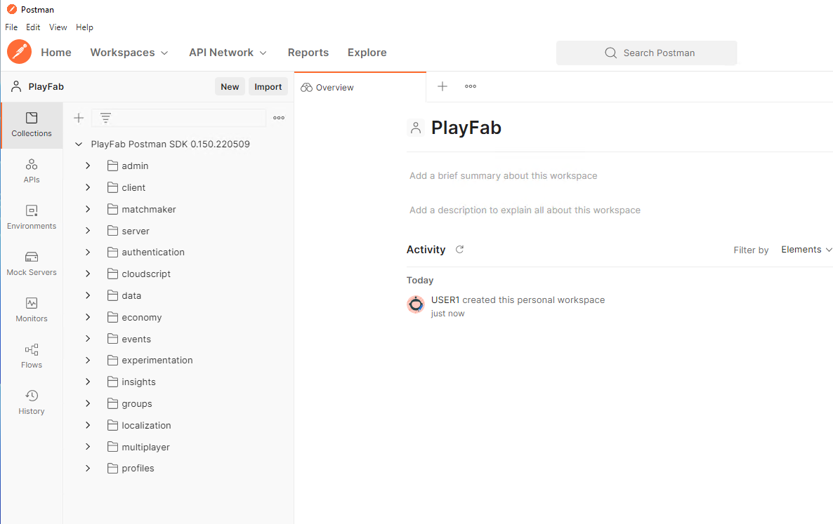 Postman PlayFab Collection Postman PlayFab Collection