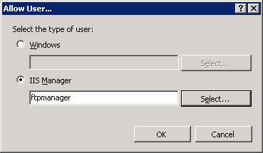 Screenshot of the Allow User dialog box with a focus on the O K option.