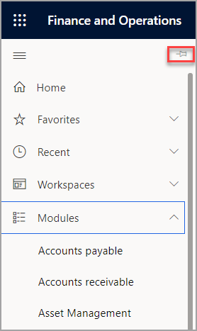 Screenshot of the Show Navigation pane pin button.