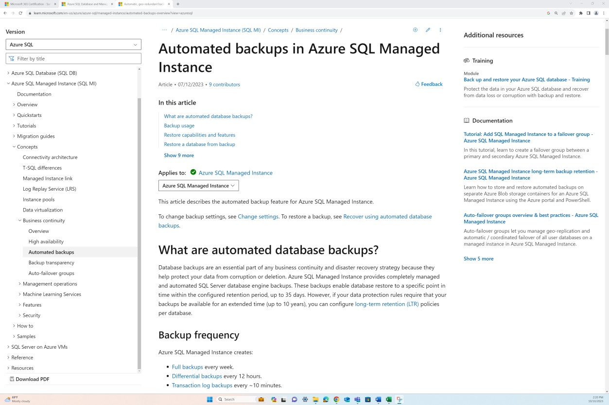 dori-uw-1.kuma-moon.com Automated backups in Azure SQL managed instance policy document.