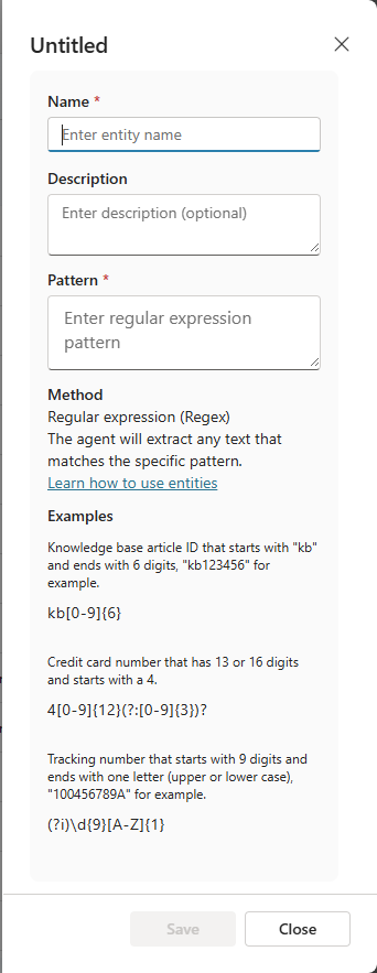 Screenshot of the details panel for a regex entity.