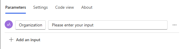 Screenshot of the flow trigger with the 'Organization' text input.