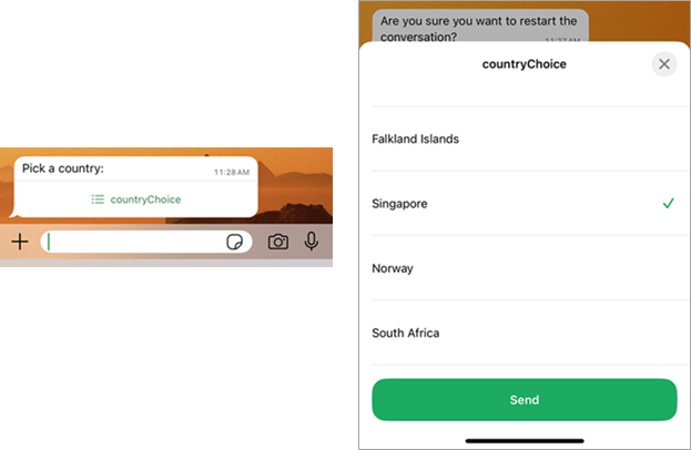 Screenshot of WhatsApp in a mobile device showing appearance of Choice adaptive card.