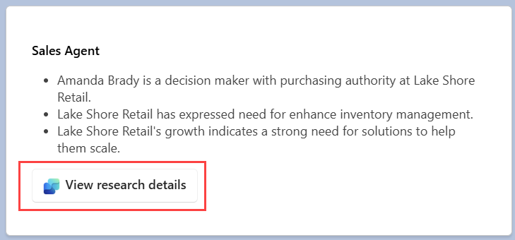 Screenshot showing a CRM with the lead research summary card.