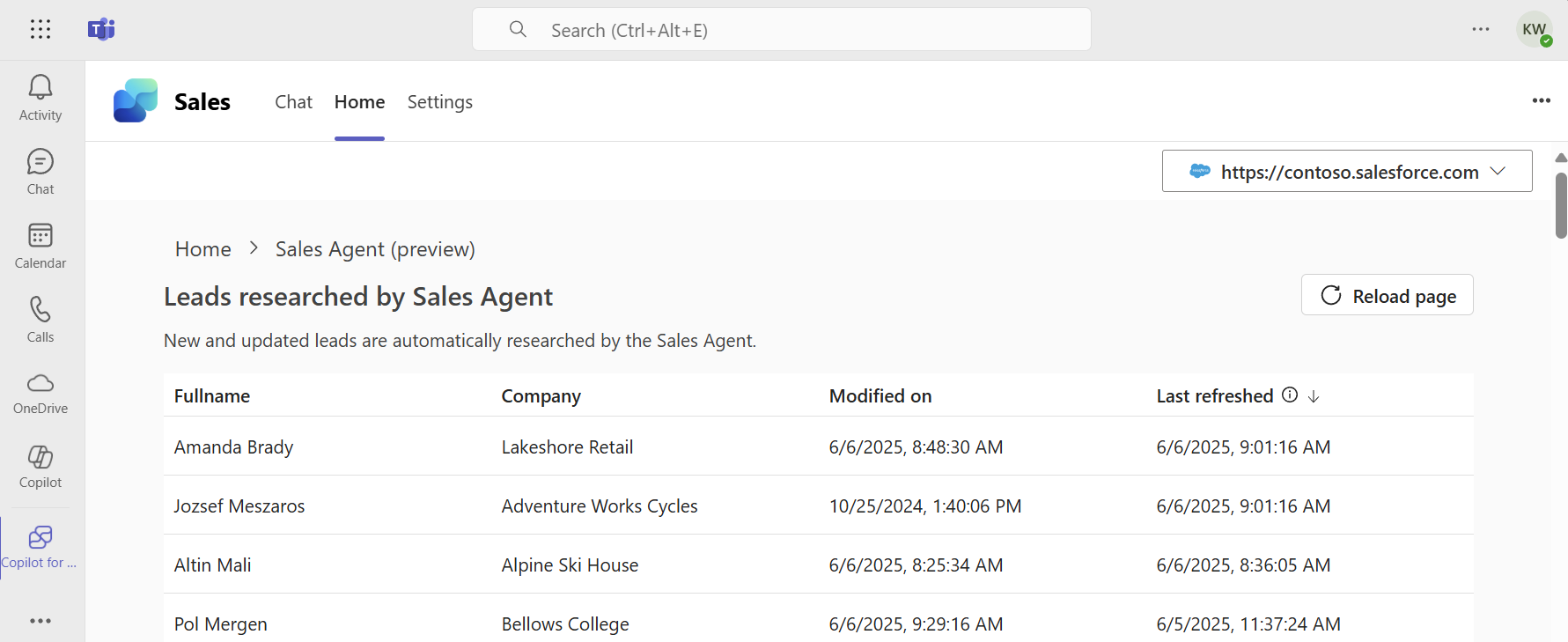 Screenshot showing leads researched by Lead Research and Outreach in Sales personal app.