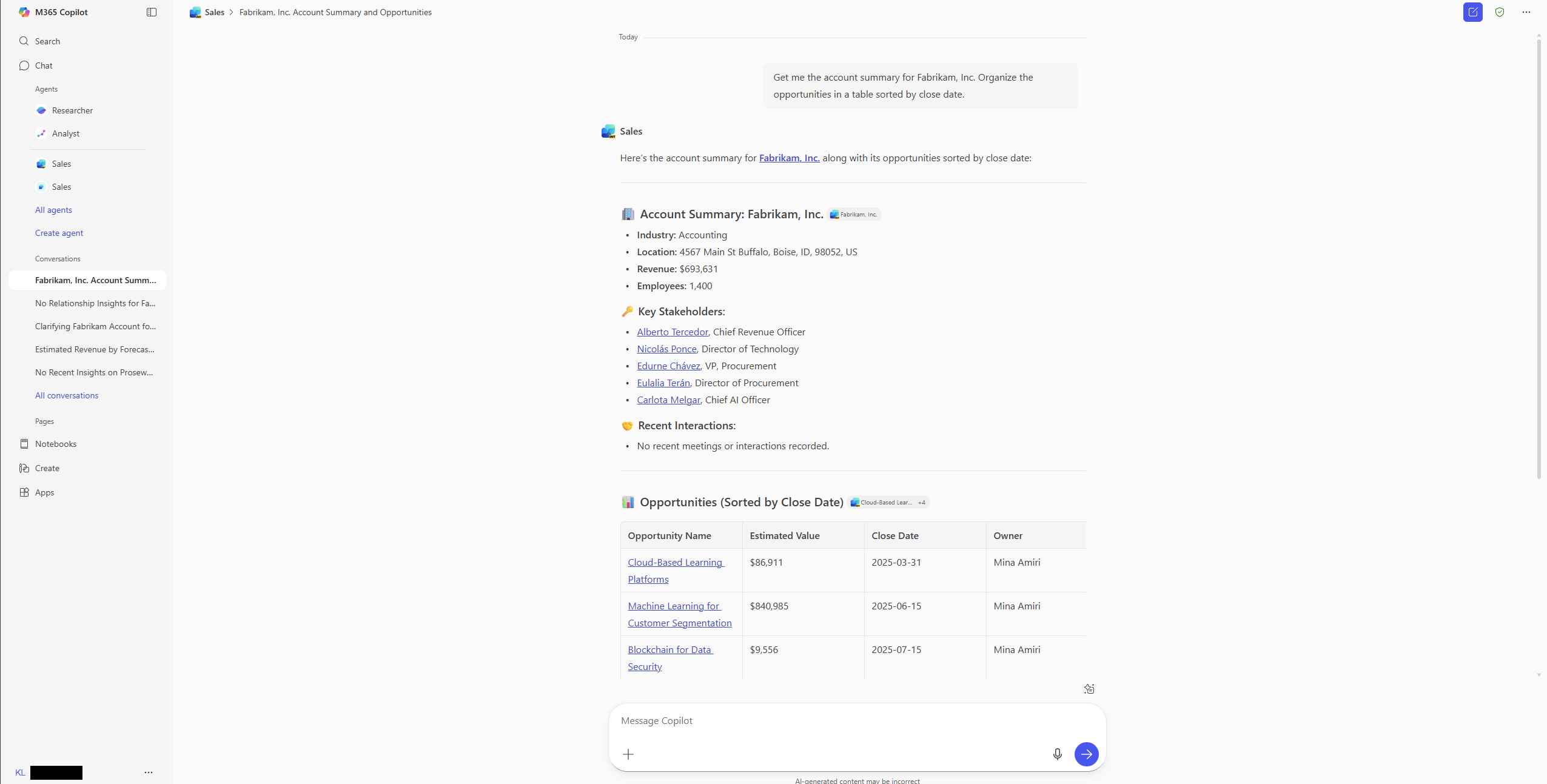 Screenshot of the account summary.