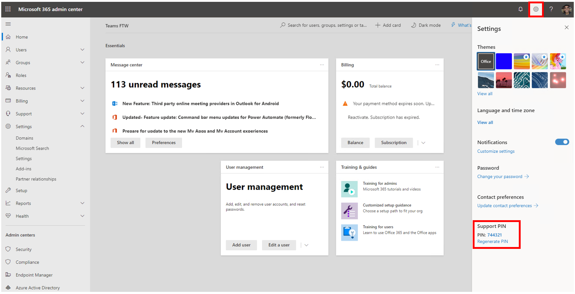 Diagram showing support PIN.
