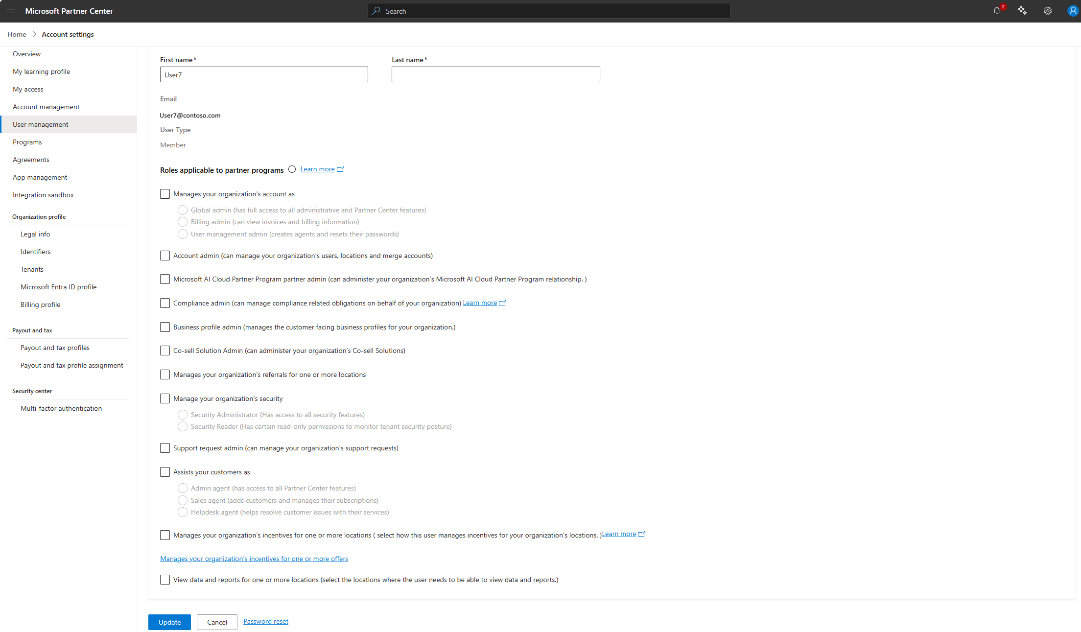 Screenshot showing the role assignment page for commercial programs.