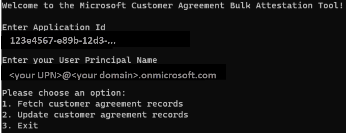 Screenshot of the Bulk Attestation Tool options to fetch or update customer agreement records.