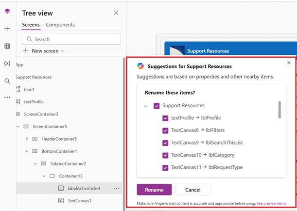 Screenshot of suggested names from Copilot.