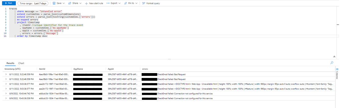 Screenshot of the sample output for the example query.