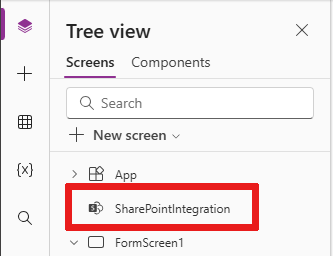 Screenshot of a SharePoint integration object as seen in Power Apps.