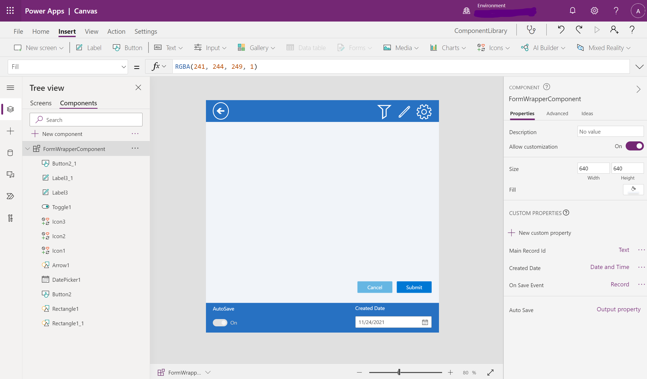 Create a canvas component Create a canvas component.