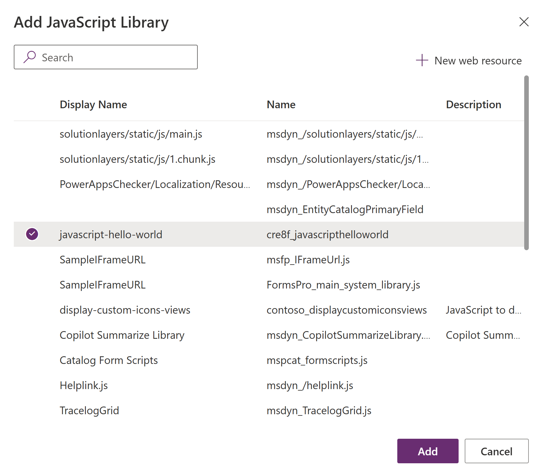 Add a javascript file for the web resource