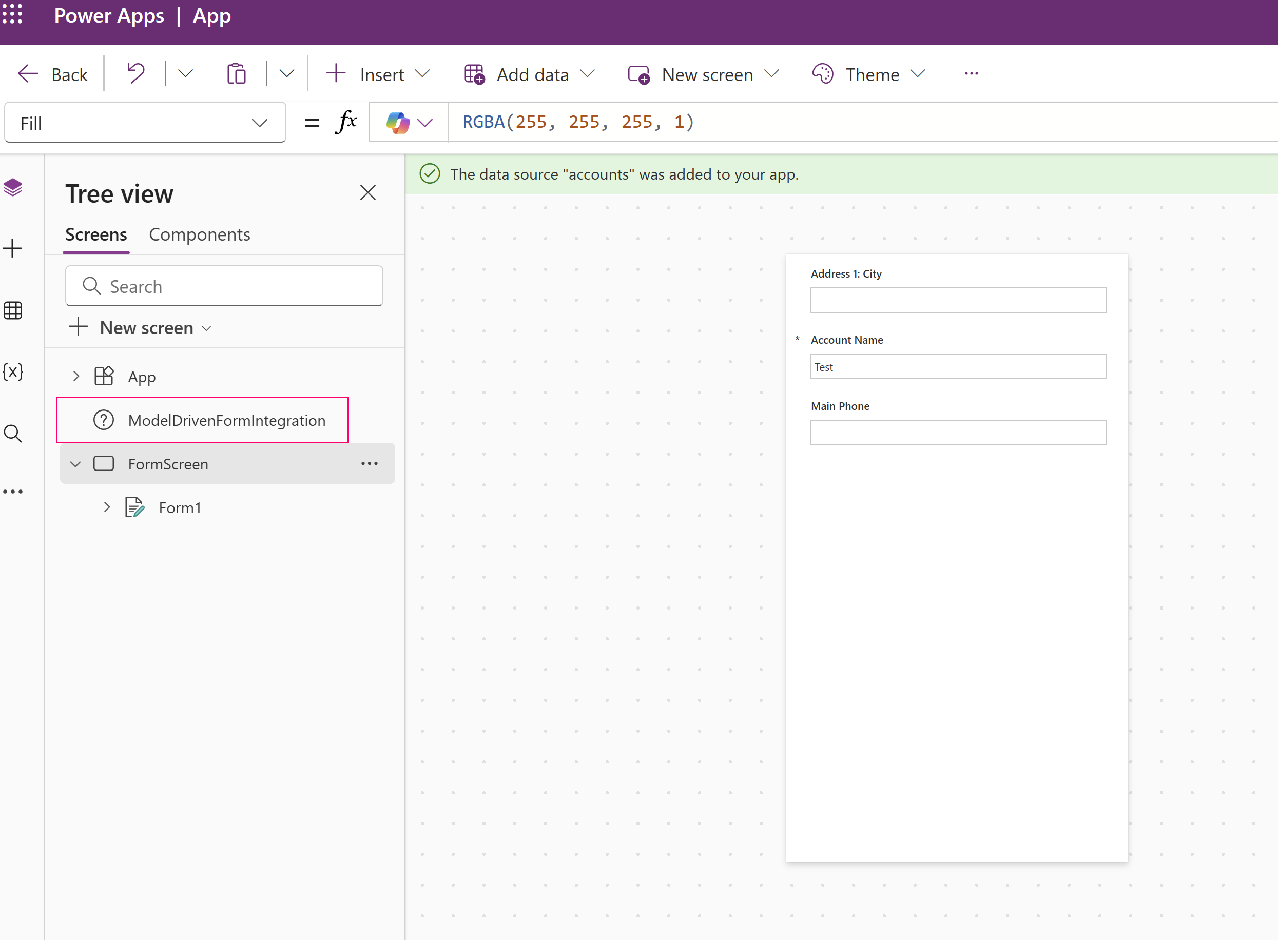 Modeldrivenformintegration control in Power Apps Studio