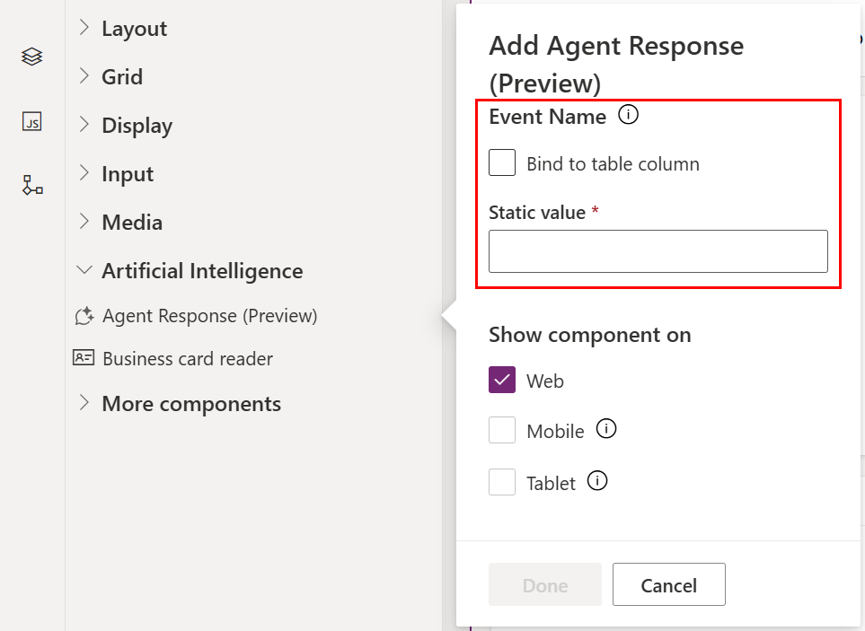 Configure agent response event name