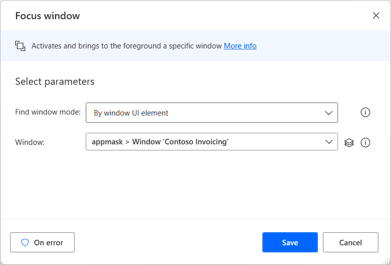 Screenshot of the Focus window action.