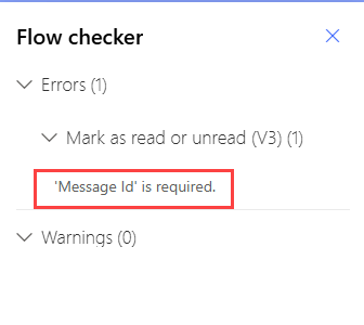 Screenshot of the Flow checker panel in classic designer.