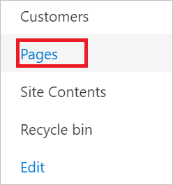 Pages menu item Screenshot that shows the pages menu item.