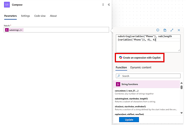 Screenshot of an expression and string functions.