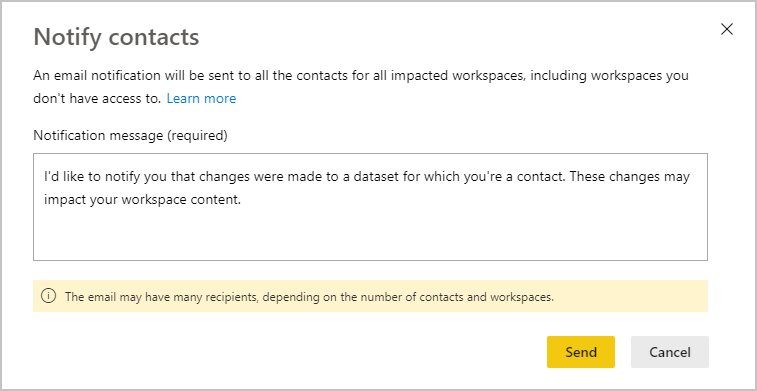 Screenshot showing the Notify contacts dialog box.