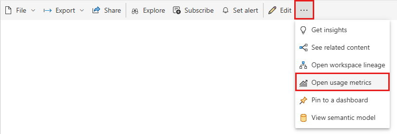 Screenshot of selecting More options, Open usage metrics.