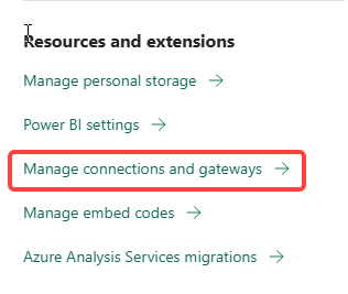 Screenshot of selecting Manage connections and gateways.