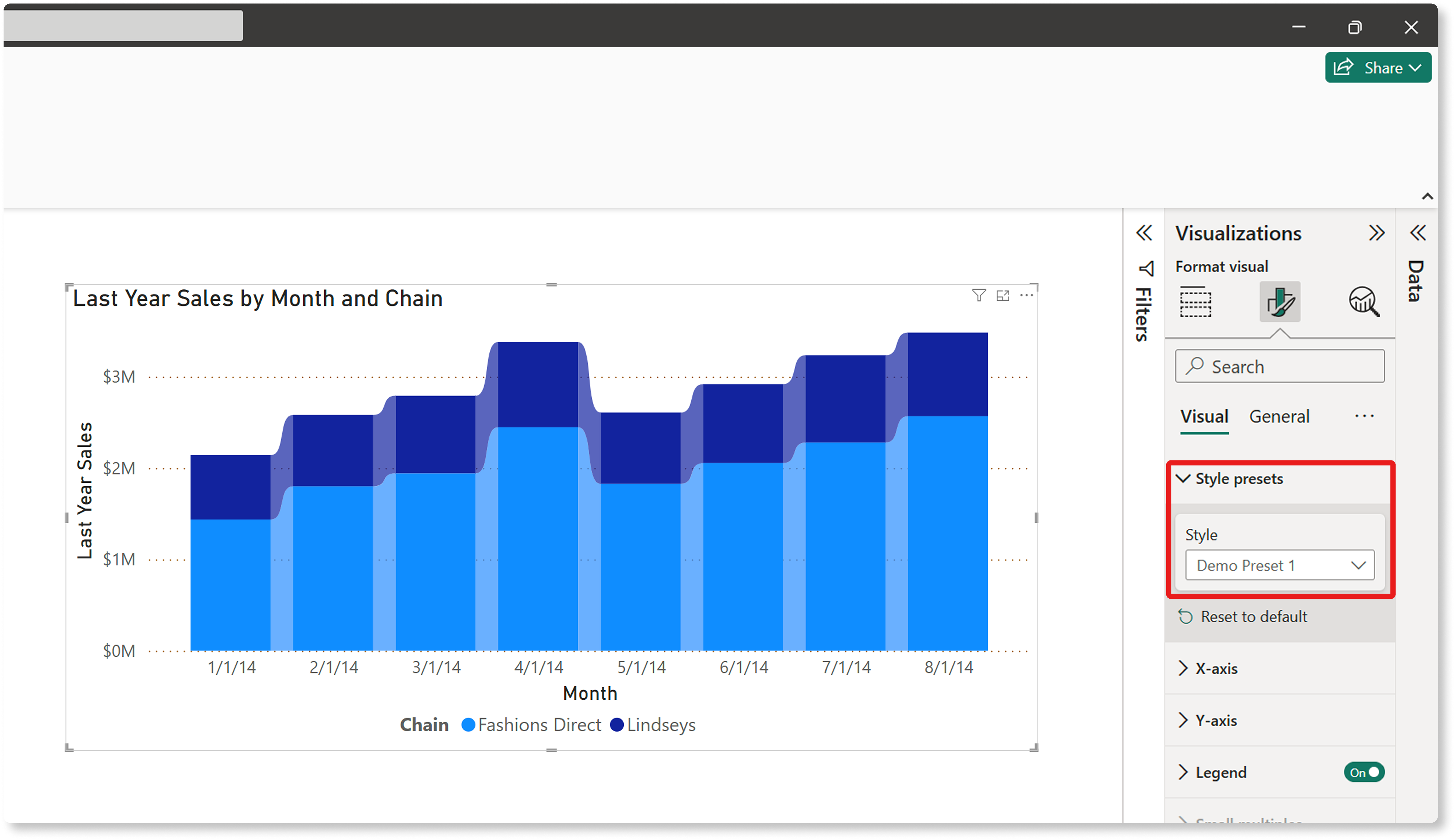 Screenshot of the Style presets menu displaying Demo Preset 1.