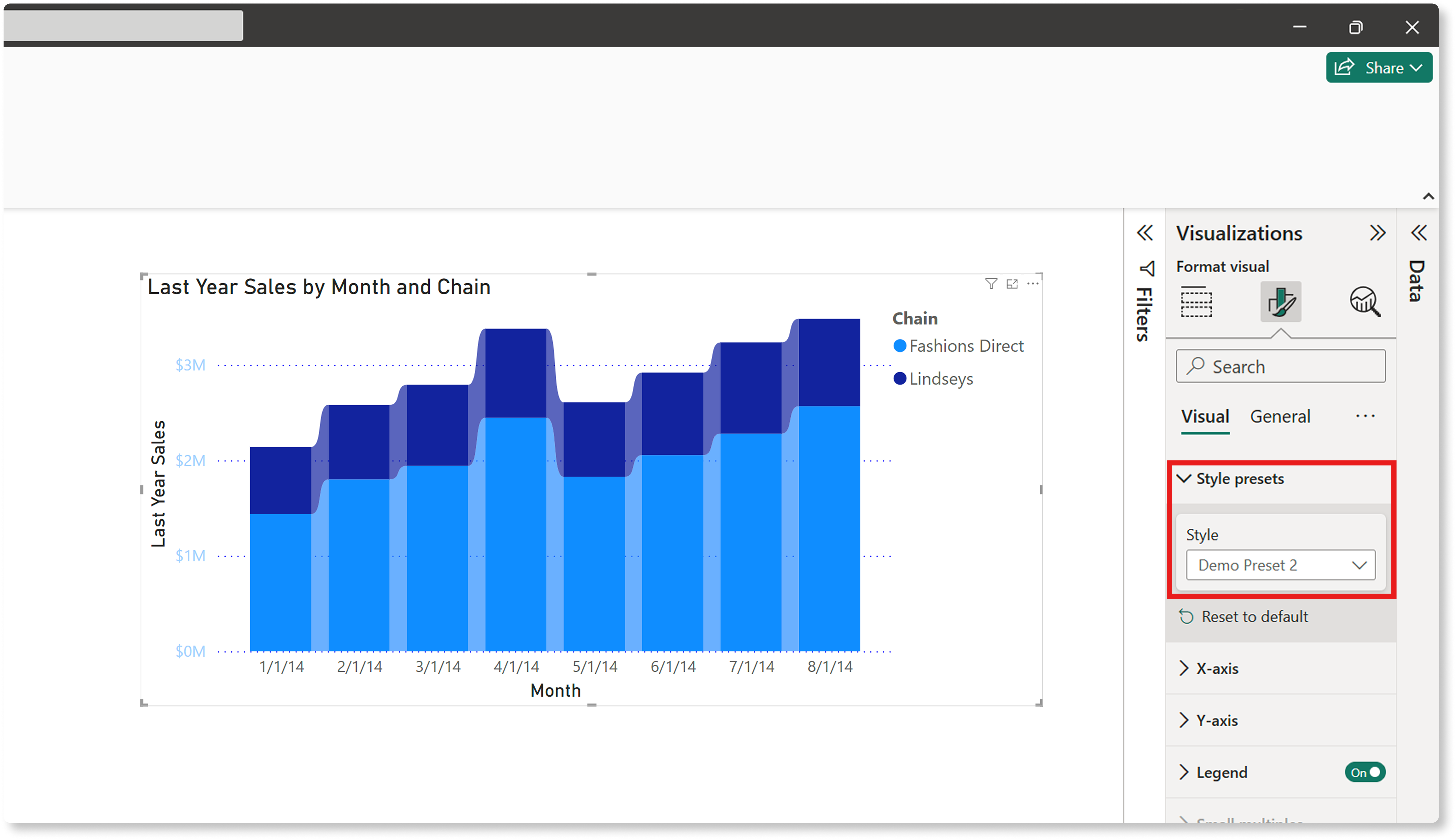 Screenshot of the Style presets menu displaying Demo Preset 2.