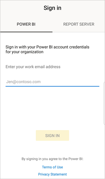 Screenshot of the sign in to Power BI screen.