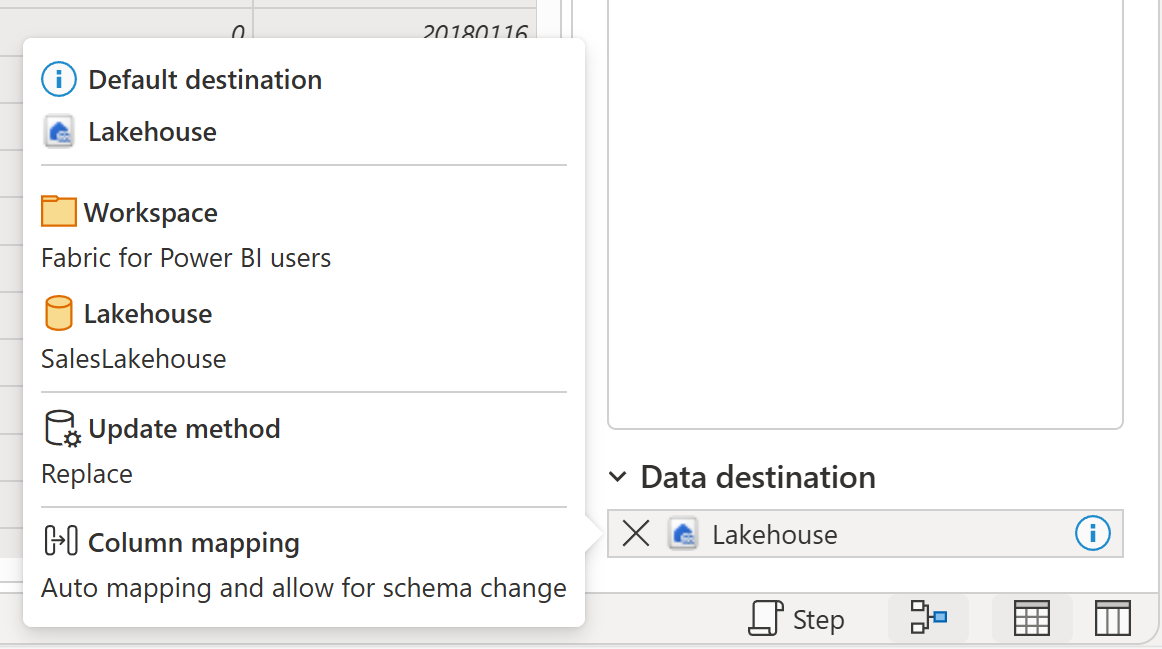 Screenshot of the Data destination section and configuration options.