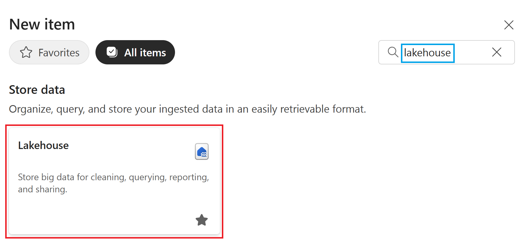 Screenshot of the Lakehouse creation screen.
