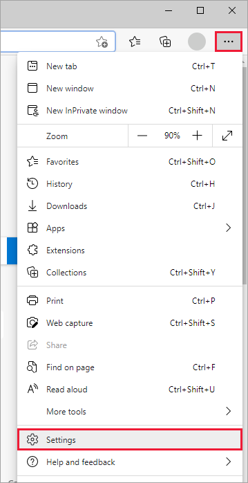 Screenshot of Microsoft Edge showing the Settings and more icon.