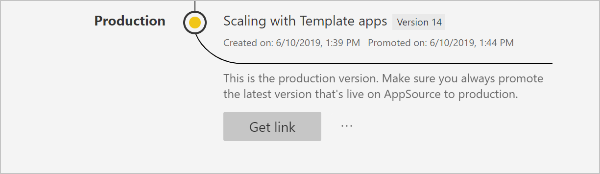 Screenshot of the Release Management pane with the app in production.