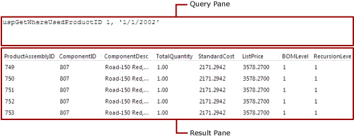 Stored procedure in text-based query designer Diagram of stored procedure in text-based query designer.