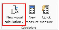 Screenshot of the button to create a visual calculation in the Power BI Home Tab.