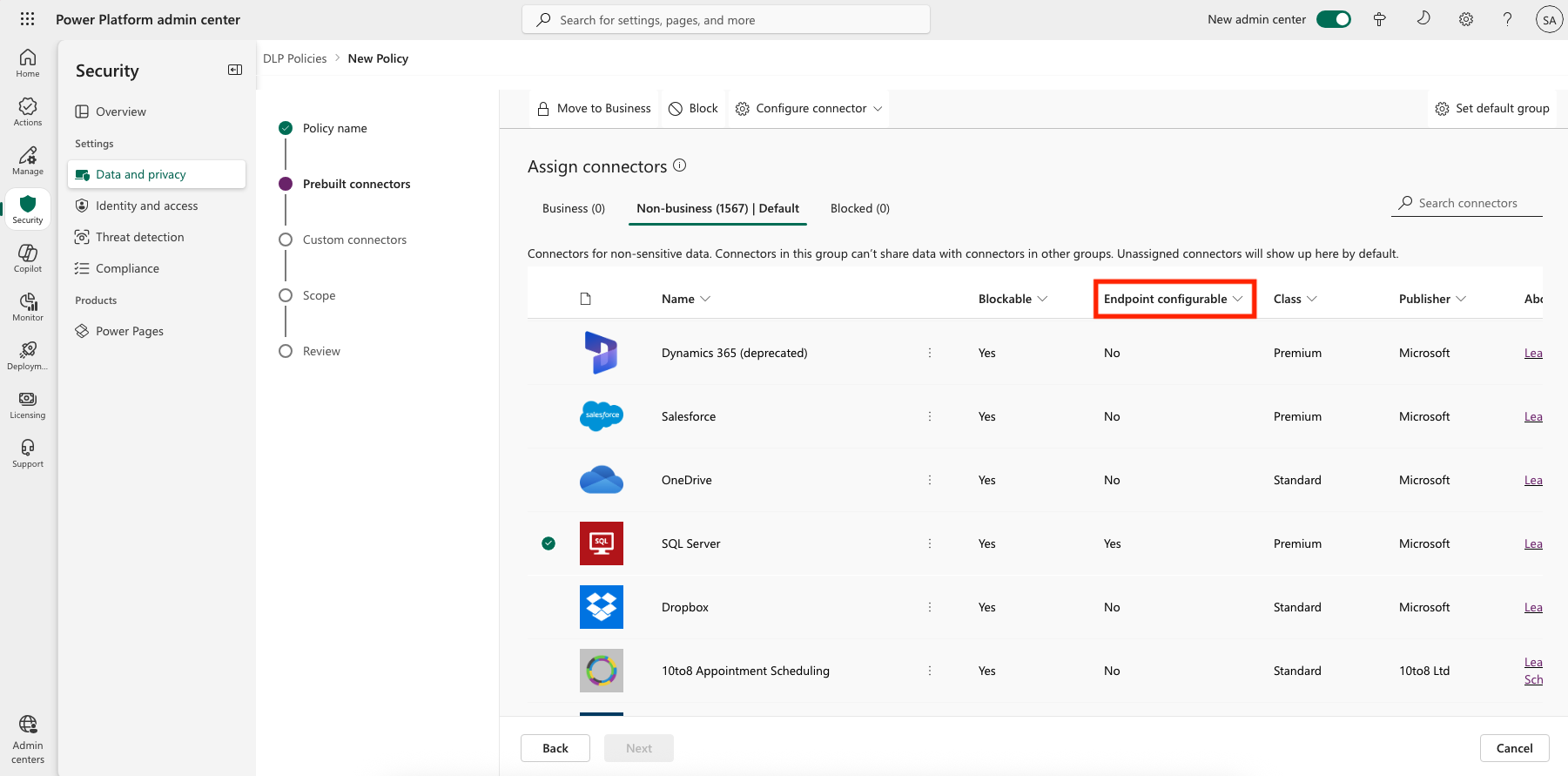 Endpoint configurable in the Prebuilt Connectors page.